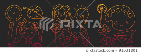 Creativity and imagination. Vector icons with school items. 91031801