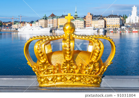 Golden Crown of Skeppsholmen Bridge in Stockholm Golden Crown of Skeppsholmen Bridge in Stockholm 91031804