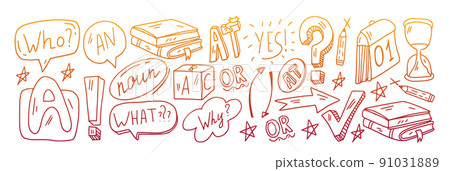Creativity and imagination. Vector icons with school items. 91031889