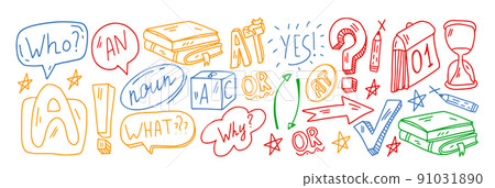 Creativity and imagination. Vector icons with school items. Creativity and imagination. Vector icons with school items. 91031890