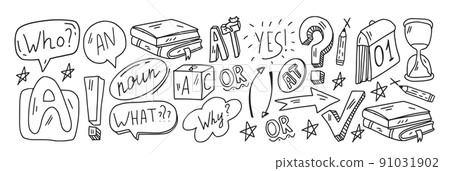 Creativity and imagination. Vector icons with school items. Creativity and imagination. Vector icons with school items. 91031902