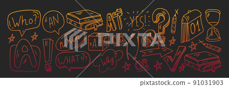 Creativity and imagination. Vector icons with school items. 91031903