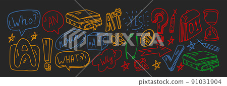 Creativity and imagination. Vector icons with school items. 91031904