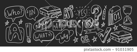Creativity and imagination. Vector icons with school items. 91031905