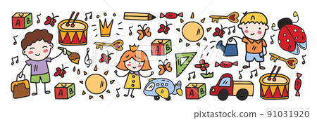 Creativity and imagination. Vector icons with school items. Creativity and imagination. Vector icons with school items. 91031920