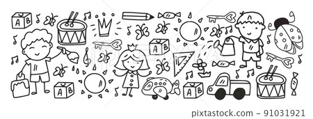 Creativity and imagination. Vector icons with school items. 91031921