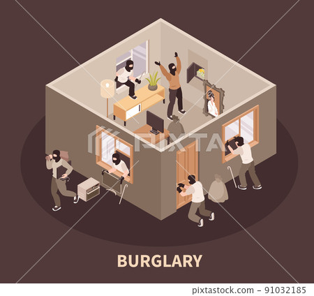 Isometric Burglar Scene Isometric Burglar Scene 91032185