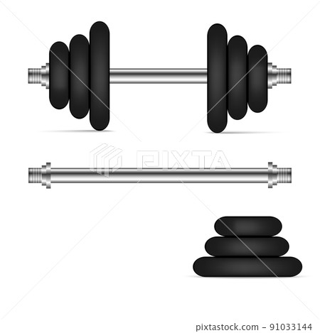Realistic 3d gym barbells and parts. Vector 91033144