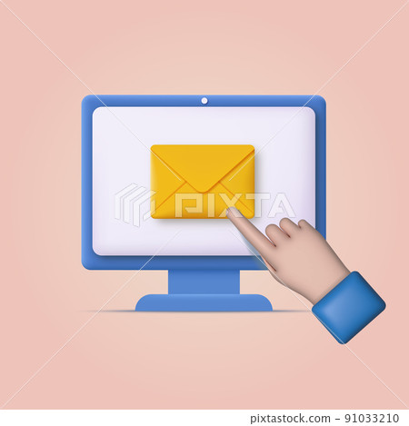 3d men's hand opens the new coming message. Vector 3d men's hand opens the new coming message. Vector 91033210