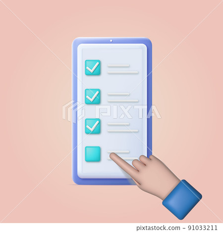 3d checklist on smartphone screen concept. Vector 91033211