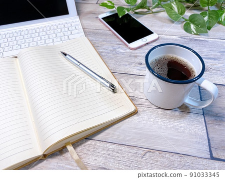 Coffee break business scene desk work Coffee break business scene desk work 91033345