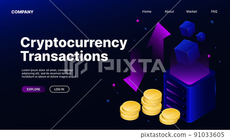 Cryptocurrency Transactions Banner. Isometric Landing Page 91033605