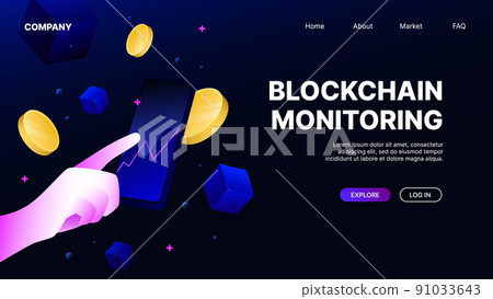Blockchain Monitoring. Abstract Landing Page for Website 91033643