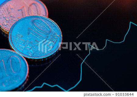 Euro coin on stock chart. Financial investment concept. 91033644