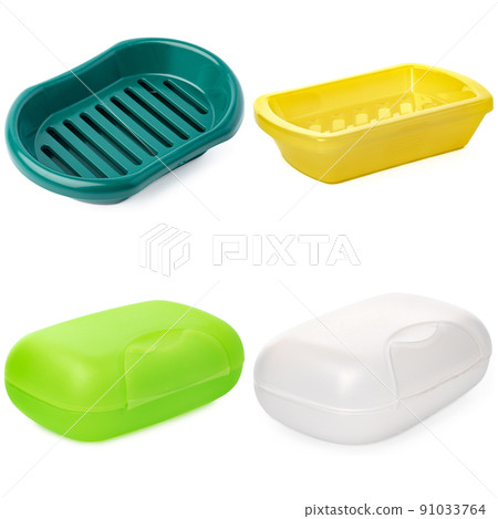 Plastic soap boxes on a white background Plastic soap boxes on a white background 91033764