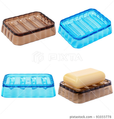 Plastic soap boxes on a white background Plastic soap boxes on a white background 91033778