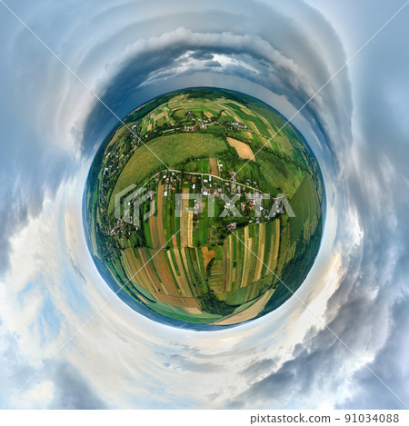 Landscape of dark clouds forming on stormy sky during thunderstorm over rural area. Landscape of dark clouds forming on stormy sky during thunderstorm over rural area. 91034088