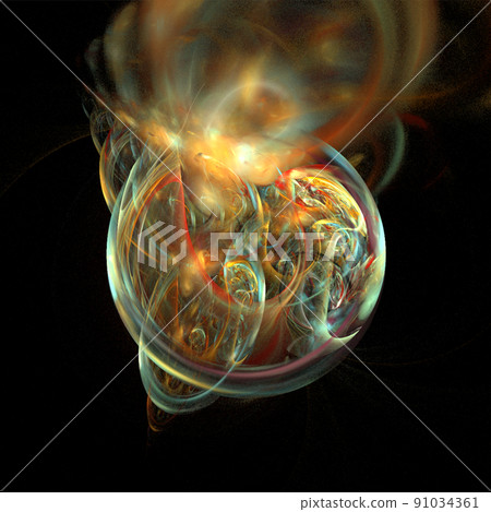 fantastic space illustration of a yellow-hot planet on a black background, star system, color graphics, background, design fantastic space illustration of a yellow-hot planet on a black background, star system, color graphics, background, design 91034361