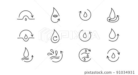 Moisture and nutrition icon set for revitalizing and hydrating face beauty product. Editable stroke. Vector stock illustration isolated on white background for packaging design. EPS10 Moisture and nutrition icon set for revitalizing and hydrating face beauty product. Editable stroke. Vector stock illustration isolated on white background for packaging design. EPS10 91034931