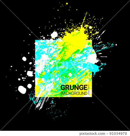 Bright ink watercolor splash, colorful blobs, abstract drops and strokes on black background. Vector illustration Bright ink watercolor splash, colorful blobs, abstract drops and strokes on black background. Vector illustration 91034978