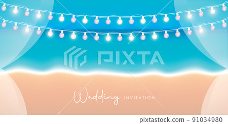 wedding invitation seascape on a beautiful beach 91034980