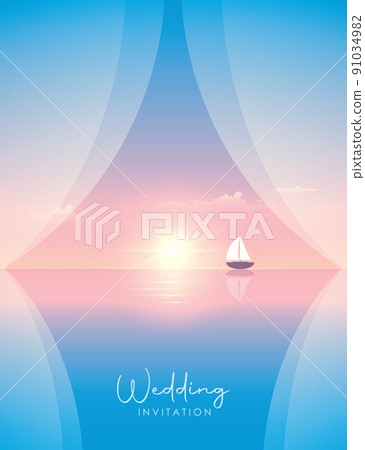 wedding invitation seascape and sailboat at sunset wedding invitation seascape and sailboat at sunset 91034982