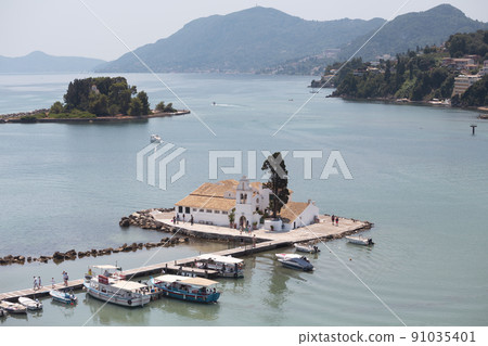 Vlacherna Monastery Kanoni and Mouse islands, Corfu, Greece 91035401