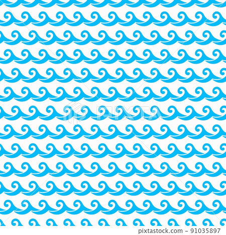 Sea, ocean surf waves seamless pattern background of vector wavy tide. Water wave blue ripples, zigzag curves and curls of flowing aqua, marine and nautical pattern background 91035897