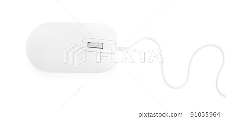 Modern wired optical mouse isolated on white, top view 91035964
