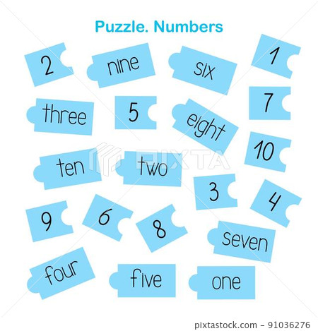Puzzle print and cut leaning numbers, vector illustration, English language practice Puzzle print and cut leaning numbers, vector illustration, English language practice 91036276