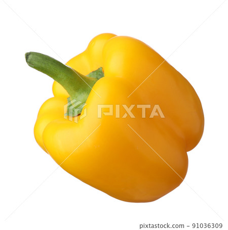 Raw yellow bell pepper isolated on white Raw yellow bell pepper isolated on white 91036309