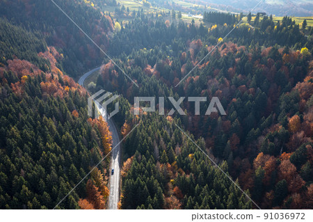 aerial view of mountain road aerial view of mountain road 91036972