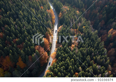 aerial view of mountain road aerial view of mountain road 91036974