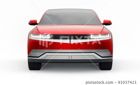 Ultra progressive electric hatchback SUV for people who love technology. Red car on a white isolated background. 3d illustration. Ultra progressive electric hatchback SUV for people who love technology. Red car on a white isolated background. 3d illustration. 91037421