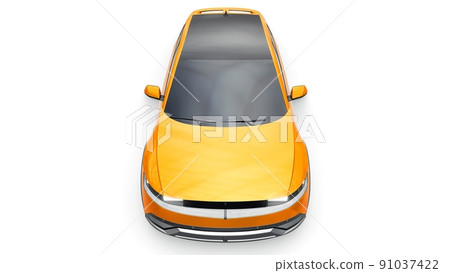 Ultra progressive electric hatchback SUV for people who love technology. Orange car on a white isolated background. 3d illustration. Ultra progressive electric hatchback SUV for people who love technology. Orange car on a white isolated background. 3d illustration. 91037422
