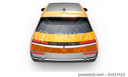 Ultra progressive electric hatchback SUV for people who love technology. Orange car on a white isolated background. 3d illustration. Ultra progressive electric hatchback SUV for people who love technology. Orange car on a white isolated background. 3d illustration. 91037423