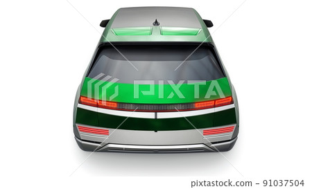 Ultra progressive electric hatchback SUV for people who love technology. Green car on a white isolated background. 3d illustration. Ultra progressive electric hatchback SUV for people who love technology. Green car on a white isolated background. 3d illustration. 91037504
