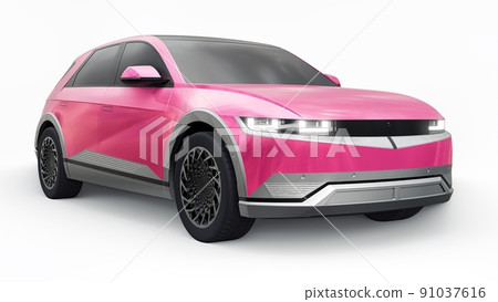 Ultra progressive electric hatchback SUV for people who love technology. Car on a white isolated background. 3d illustration. 91037616