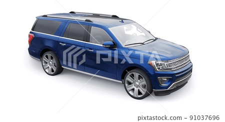 Blue Premium Family SUV isolated on white background. 3d rendering 91037696