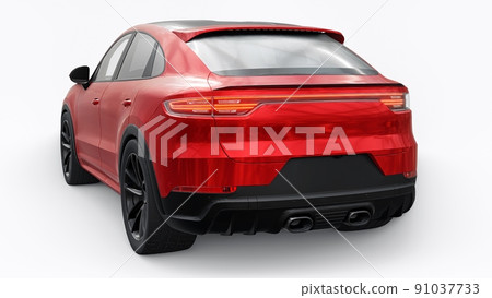 Red 3d model of a sports SUV in a coupe body on a white background. 3d rendering. Red 3d model of a sports SUV in a coupe body on a white background. 3d rendering. 91037733
