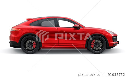 Red 3d model of a sports SUV in a coupe body on a white background. 3d rendering. 91037752