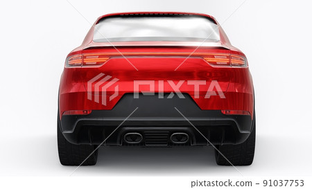 Red 3d model of a sports SUV in a coupe body on a white background. 3d rendering. Red 3d model of a sports SUV in a coupe body on a white background. 3d rendering. 91037753