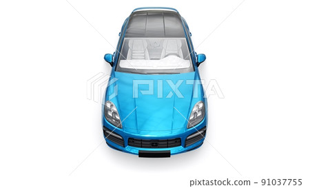 Blue 3d model of a sports SUV in a coupe body on a white background. 3d rendering. Blue 3d model of a sports SUV in a coupe body on a white background. 3d rendering. 91037755