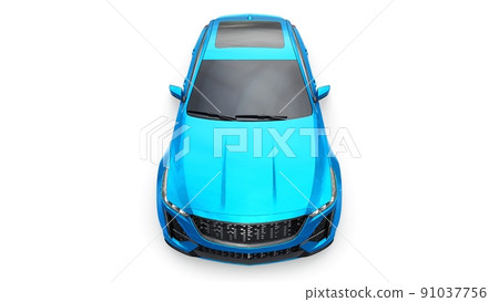 Blue premium business sedan car in a sports configuration on a white background. 3d rendering. 91037756
