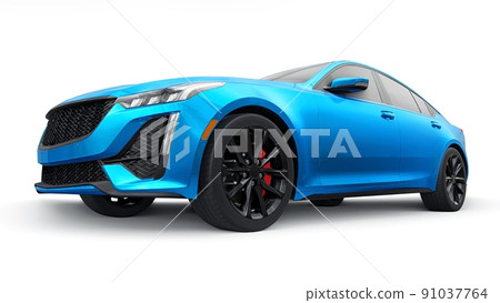 Blue premium business sedan car in a sports configuration on a white background. 3d rendering. 91037764