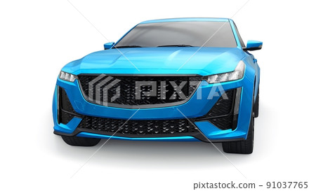 Blue premium business sedan car in a sports configuration on a white background. 3d rendering. 91037765