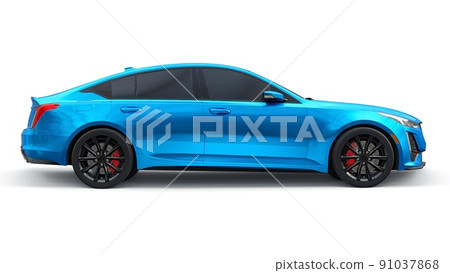 Blue premium business sedan car in a sports configuration on a white background. 3d rendering. 91037868