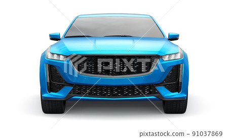 Blue premium business sedan car in a sports configuration on a white background. 3d rendering. 91037869