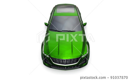 Green premium business sedan car in a sports configuration on a white background. 3d rendering. Green premium business sedan car in a sports configuration on a white background. 3d rendering. 91037870