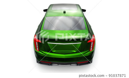 Green premium business sedan car in a sports configuration on a white background. 3d rendering. Green premium business sedan car in a sports configuration on a white background. 3d rendering. 91037871